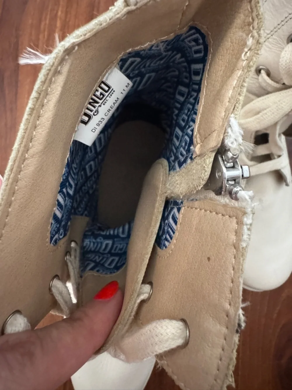 dingo Cream Lace-Up Lug Sole Boot with Silver Buckle